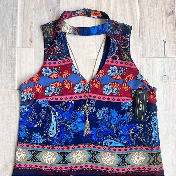 * A.Byer Trapeze Choker Neckline Dress w/ Necklace size Medium - Picture 2 of 11